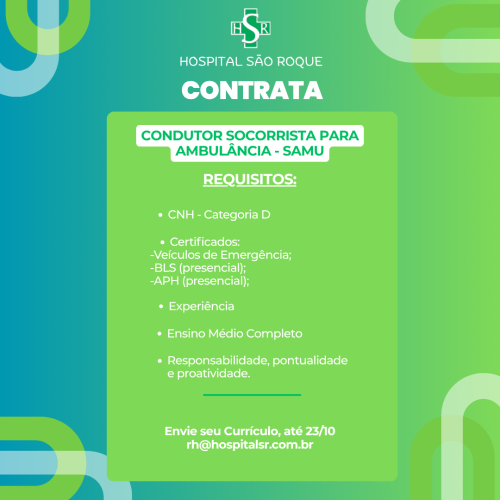 Vaga para Condutor Socorrista SAMU